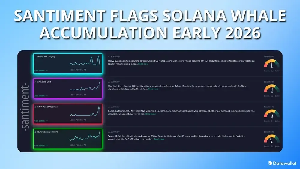 Santiment segnala un accumulo di whales su Solana all'inizio del 2026