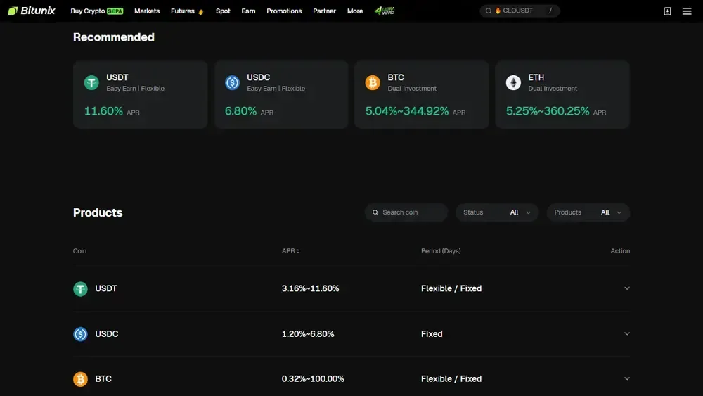 Bitunix-Verdienstoptionen