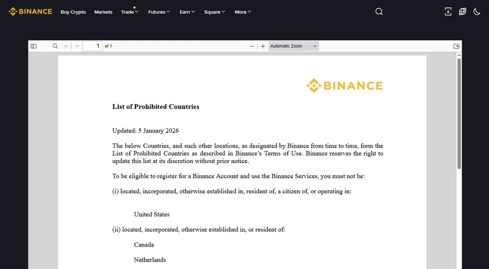 ¿A qué países restringe Binance?