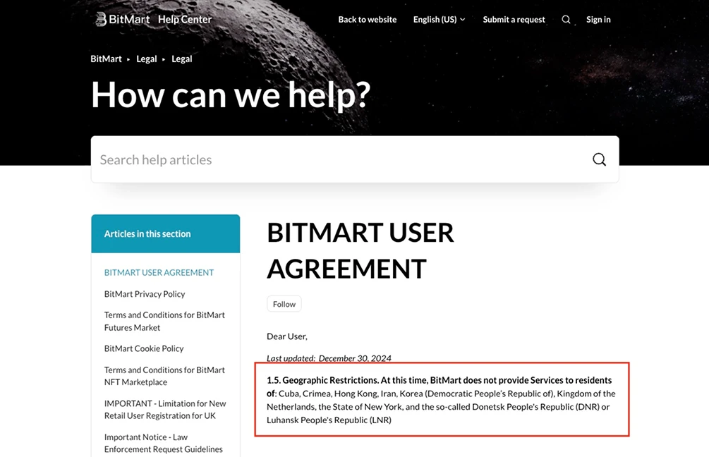 BitMart Restricted Countries