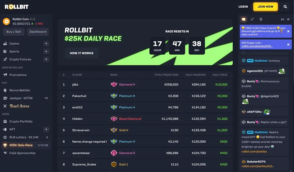 Gara giornaliera Rollbit.