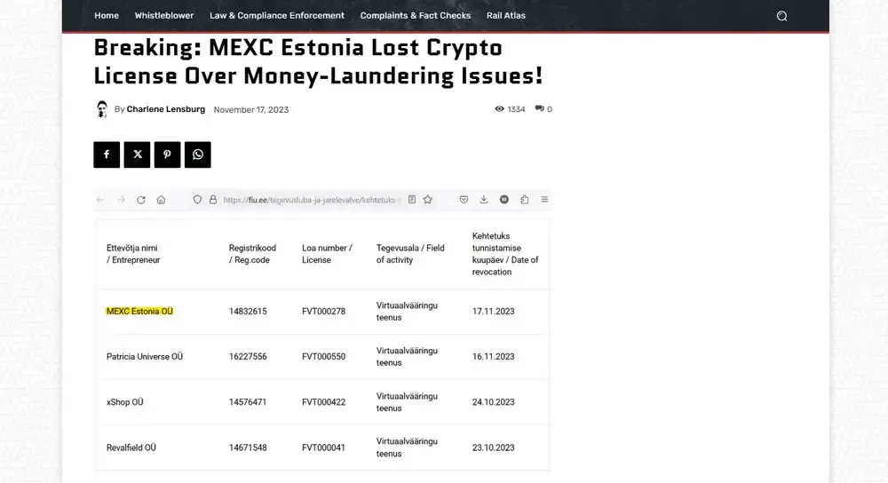 MEXC Licencia perdida