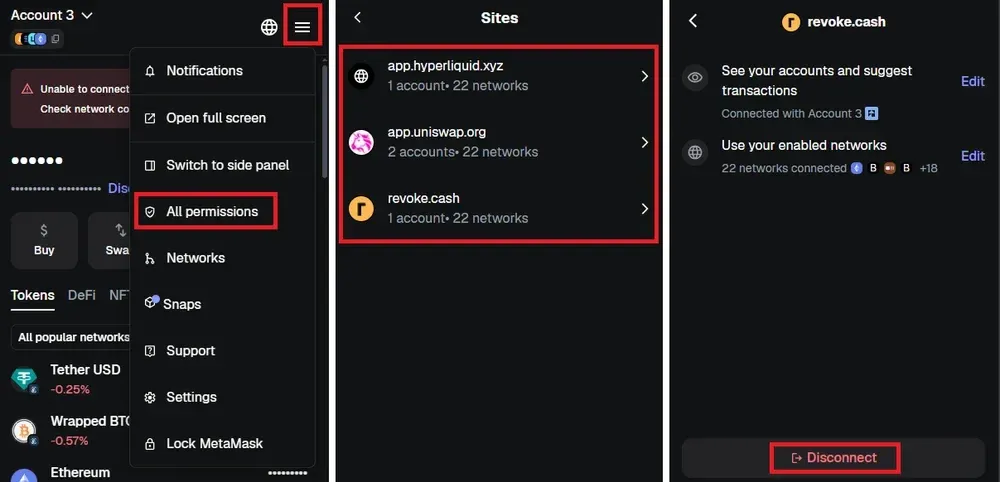 Come revocare le autorizzazioni di MetaMask