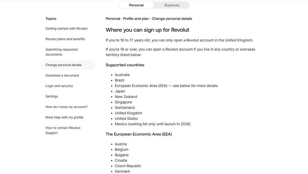 Asistencia para cuentas personales de Revolut
