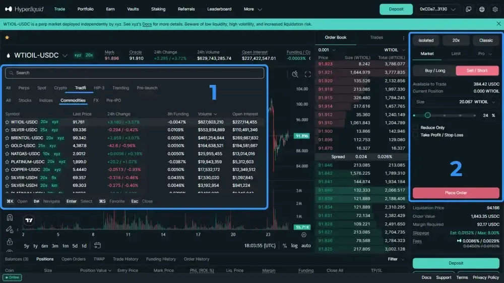 Effettuare un'operazione su Hyperliquid