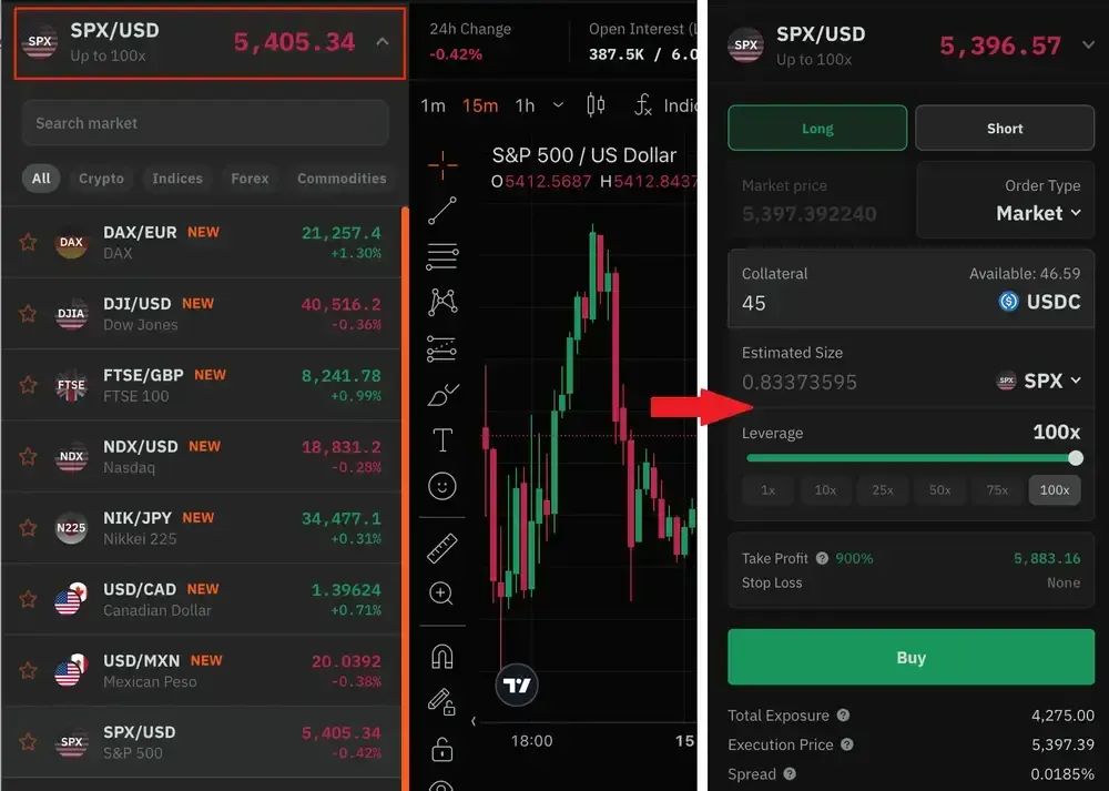 Select Trade Parameters Ostium