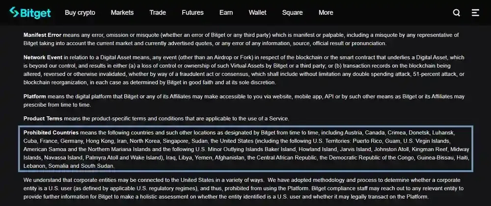 In welchen Ländern unterliegt Bitget ?