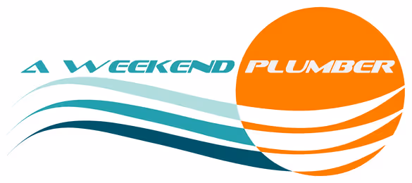 Weekend Plumber logo with wavy lines and orange sun graphic