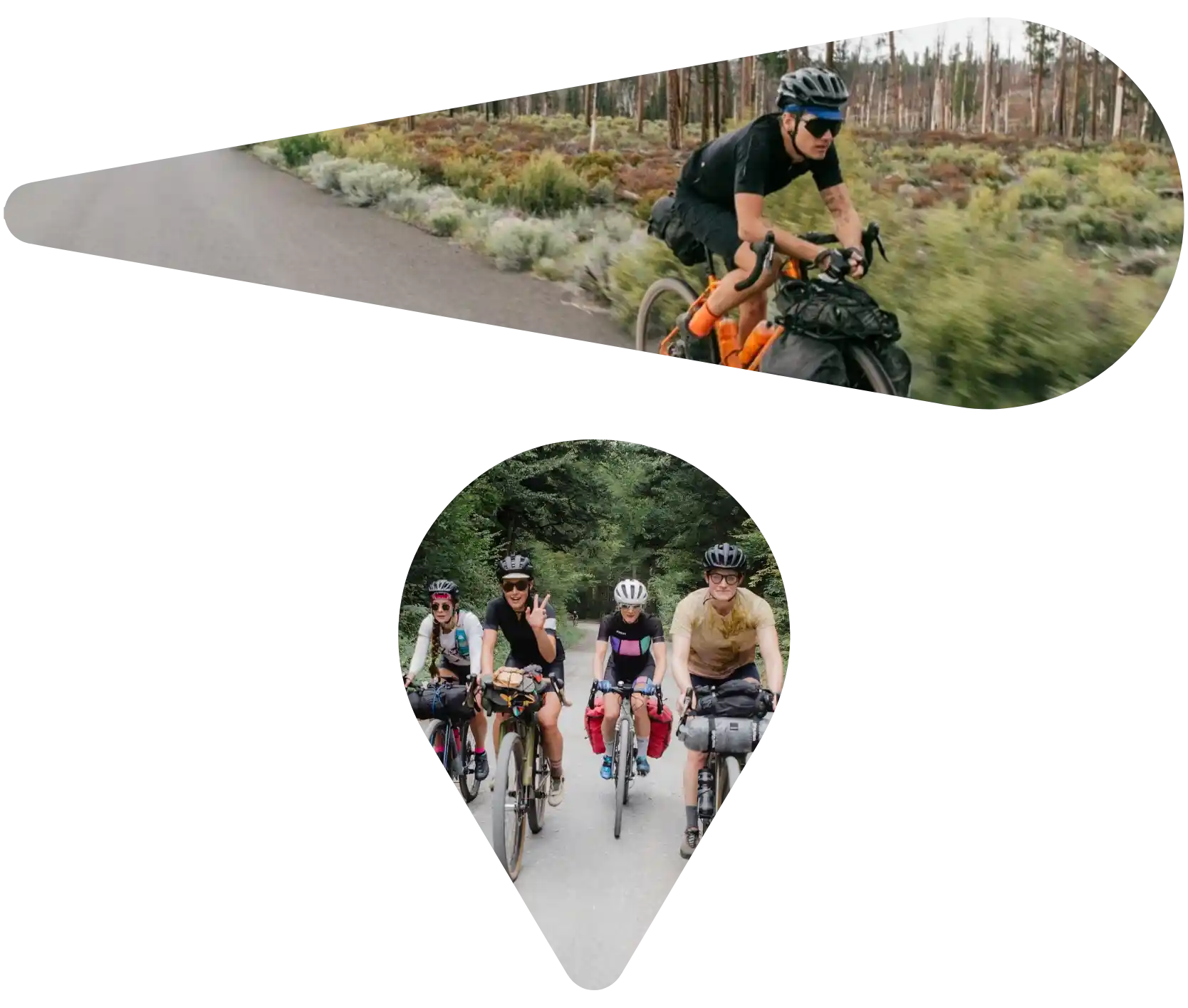 Logo that forms a GPS point with embedded team photos