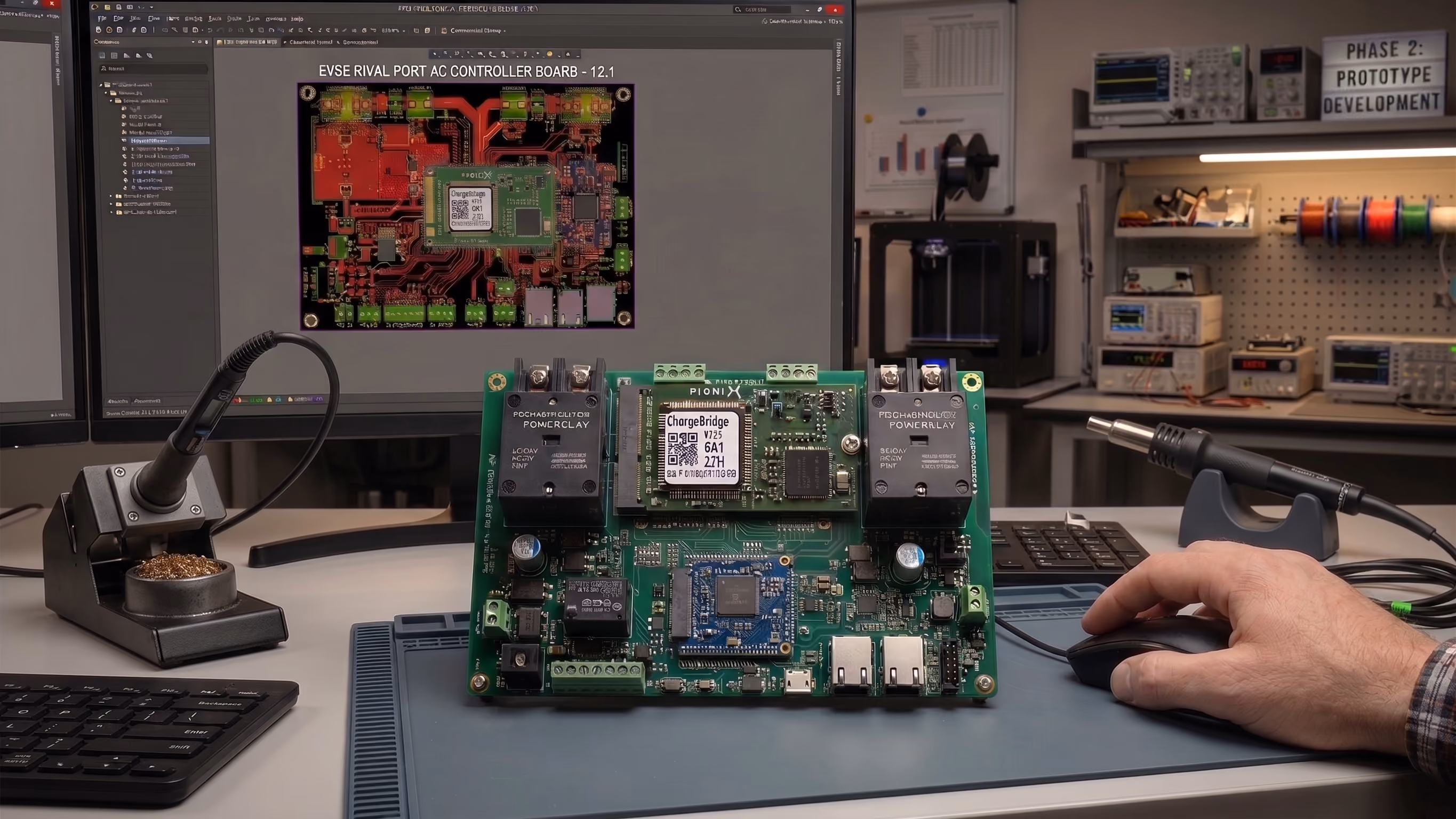 Custom EV charging controller PCB during prototype bring-up