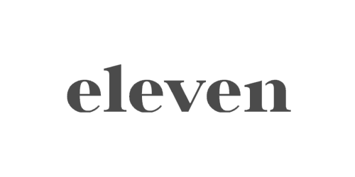The word 'eleven' in bold, dark gray serif font on a white background.