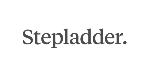 The word 'Stepladder.' in gray serif font on a white background.