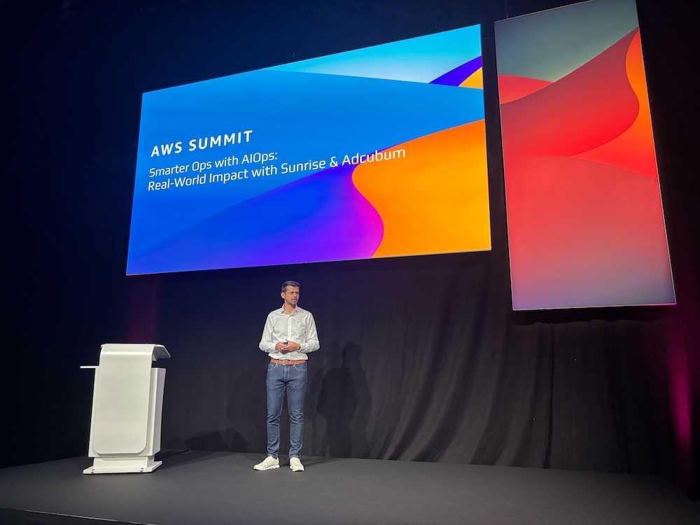 Lukas Pour, CTO of Trustsoft, presenting on stage at AWS Summit Zurich