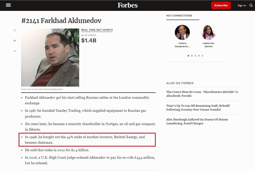 March 10, 2022. Farkhad Akhmedov's Forbes profile BEFORE corrections