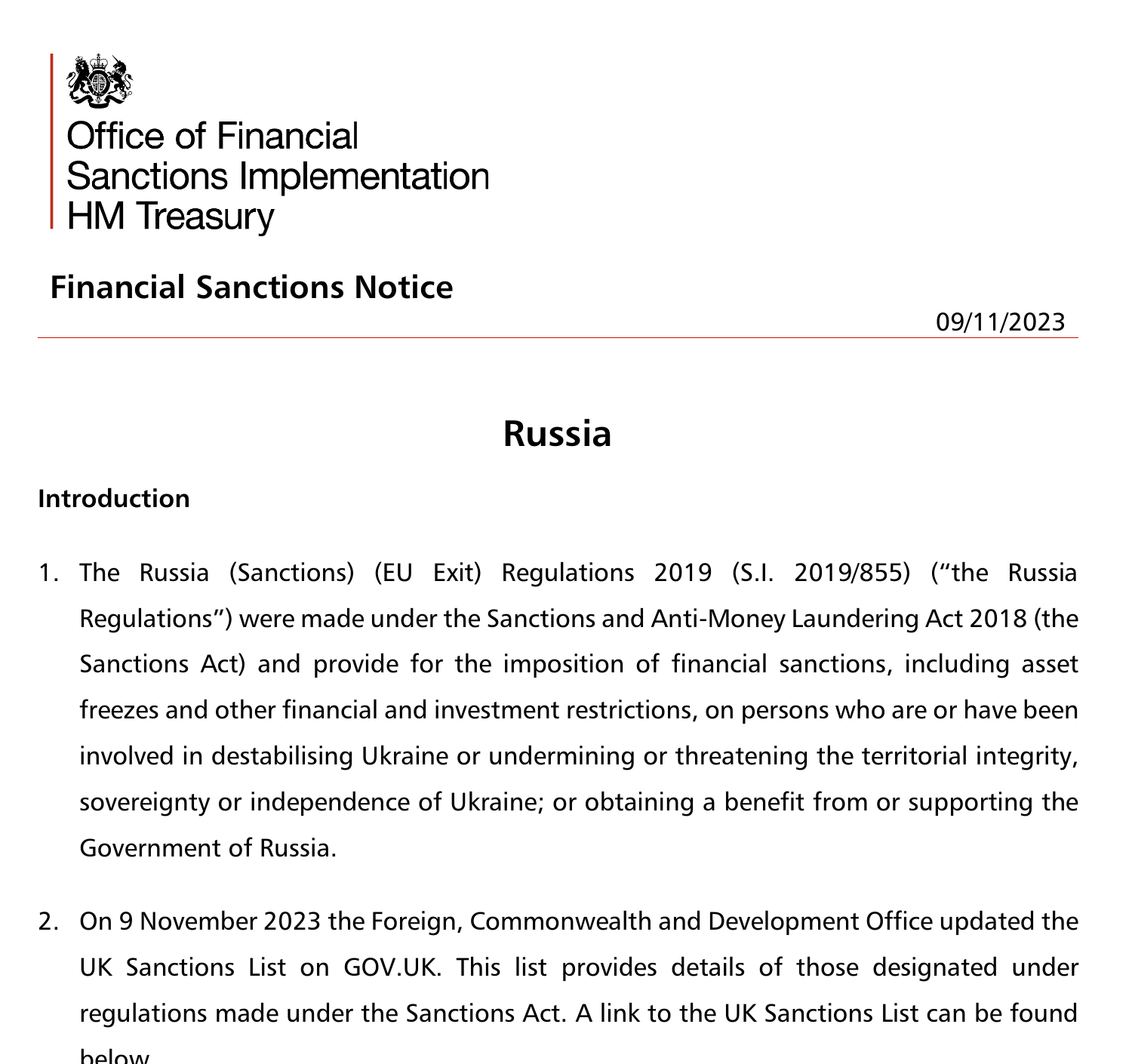 The UK government removed Sergey Stognienko from its sanctions list on November 9, 2023