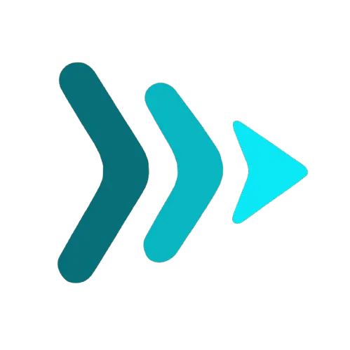Three right-pointing arrows in a gradient of blue shades, from dark to light.