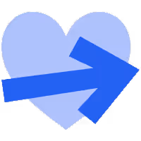 Blue heart icon with a blue arrow pointing to the right across it.
