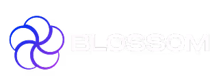 Blossom company logo with a stylized purple and blue flower icon.