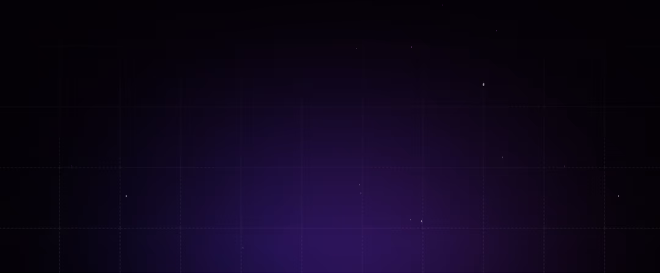 Dark purple grid background with faint glowing points resembling distant stars.