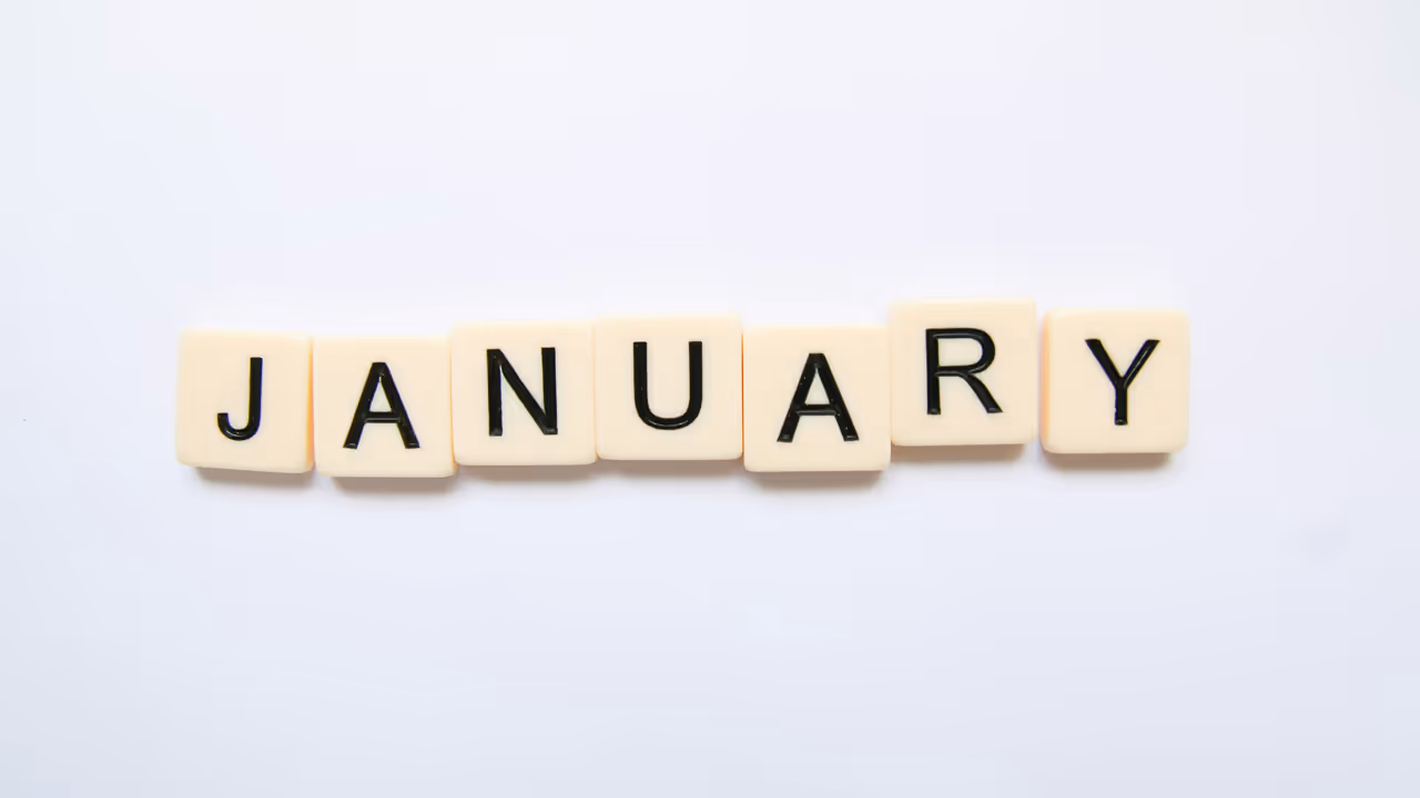 The word "January" spelled out with Scrabble pieces.