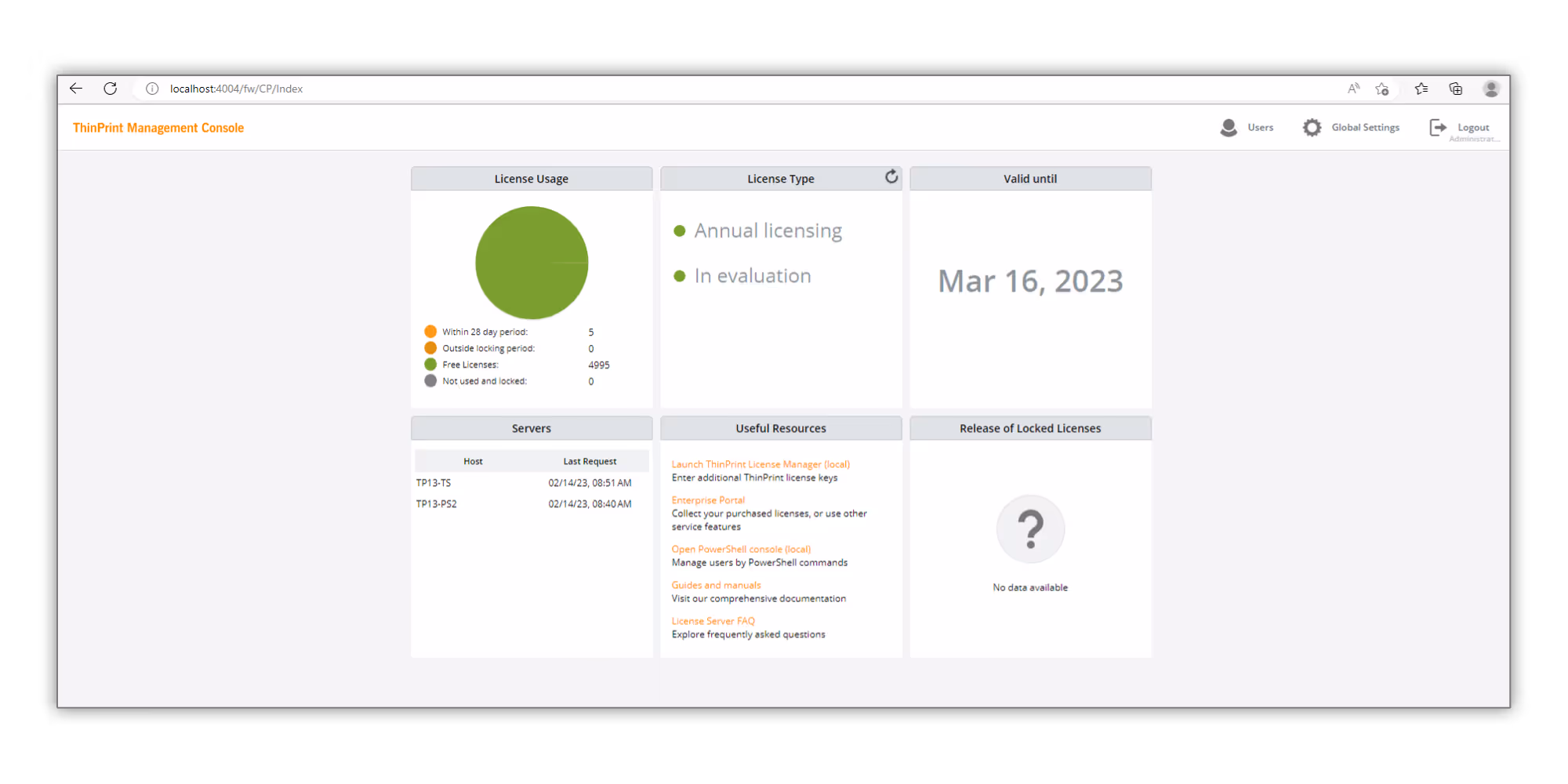 ThinPrint Managament Console in new design