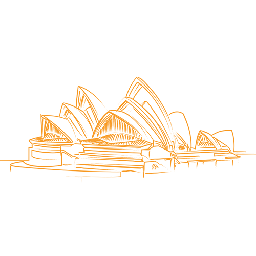 A drawing of the Sydney Opera House.