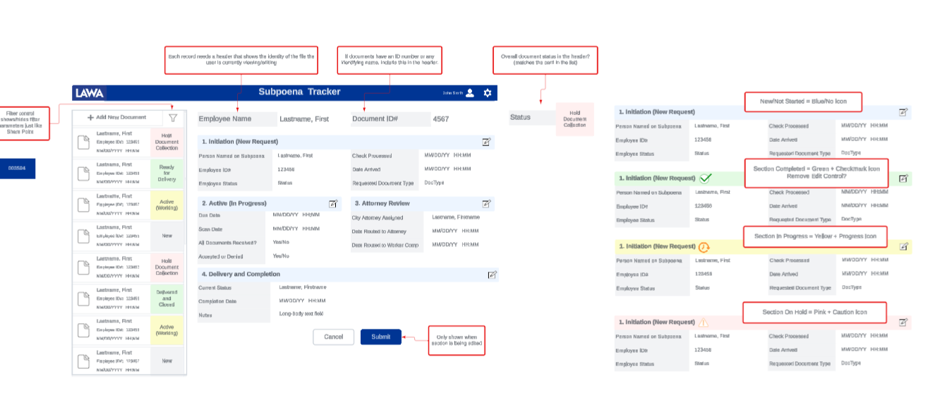 Mockup of the LAWA subpoena tracking app
