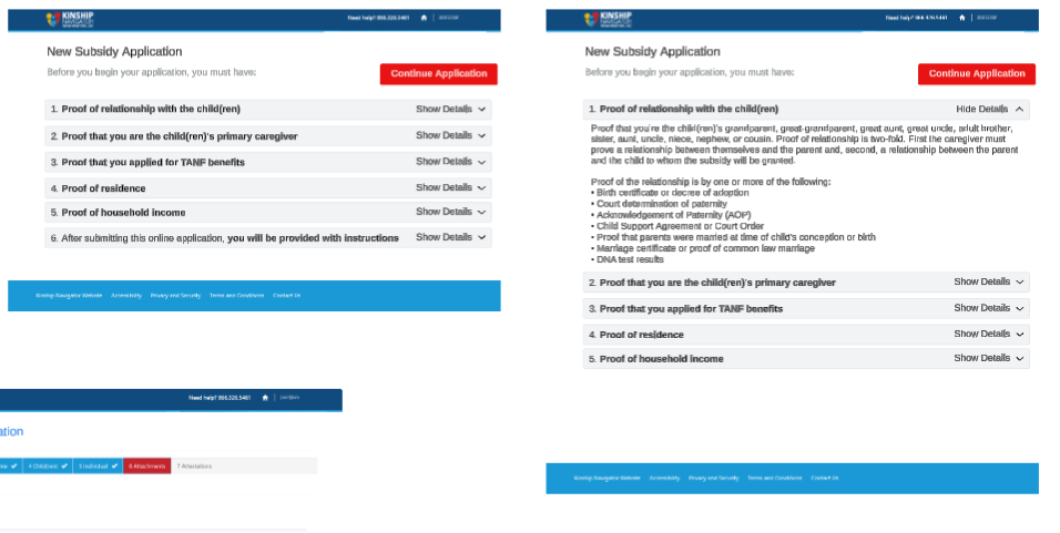 Mockups of subsidy application UI
