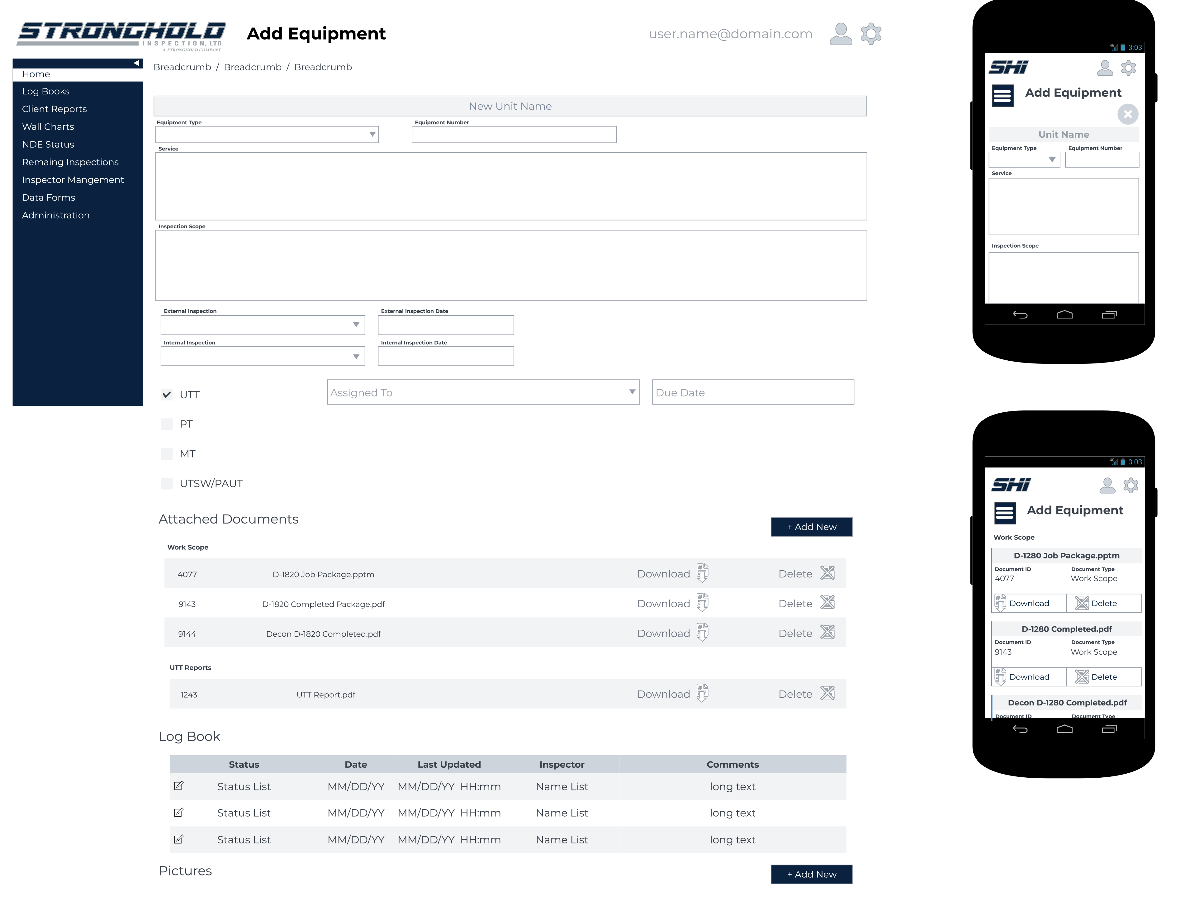 A mockup of a responsive view of a complex form