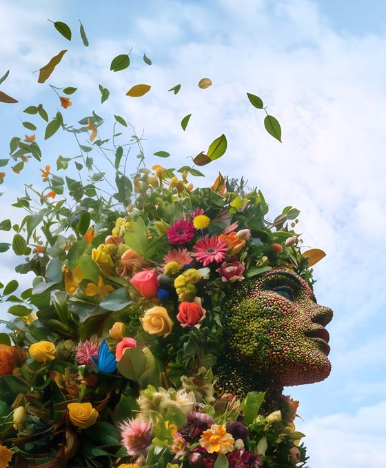 Conceptual render of Rowen's head smiling against a blue sky