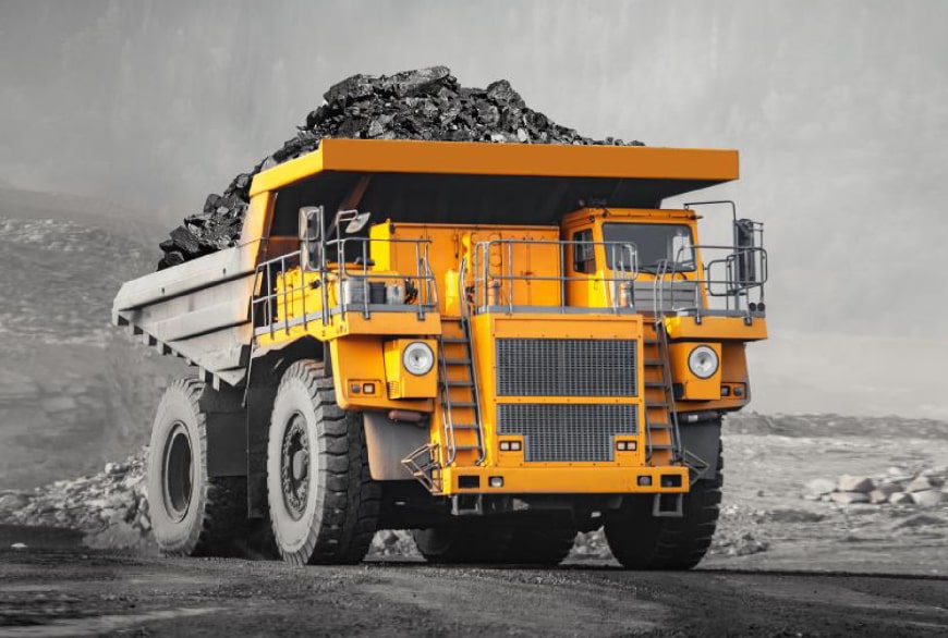 Mining dump truck loaded with coal