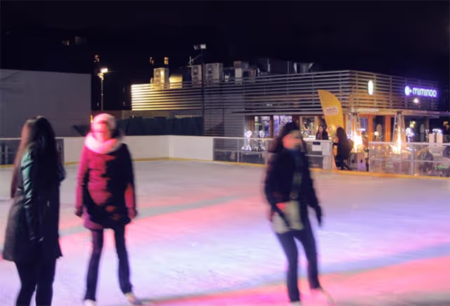 Ice Skating at the rink Tower Ice Park Below the Zizkov Tower