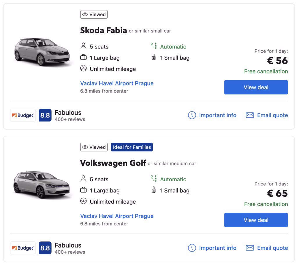 Car rental prices are starting at €56 per day.