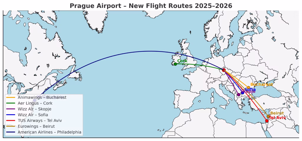 New flight routes from Prague in 2025 – 2026.
