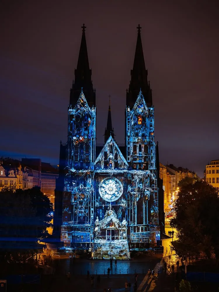 Neo-Gothic Church of St. Ludmila during the Signal Festival 2024.