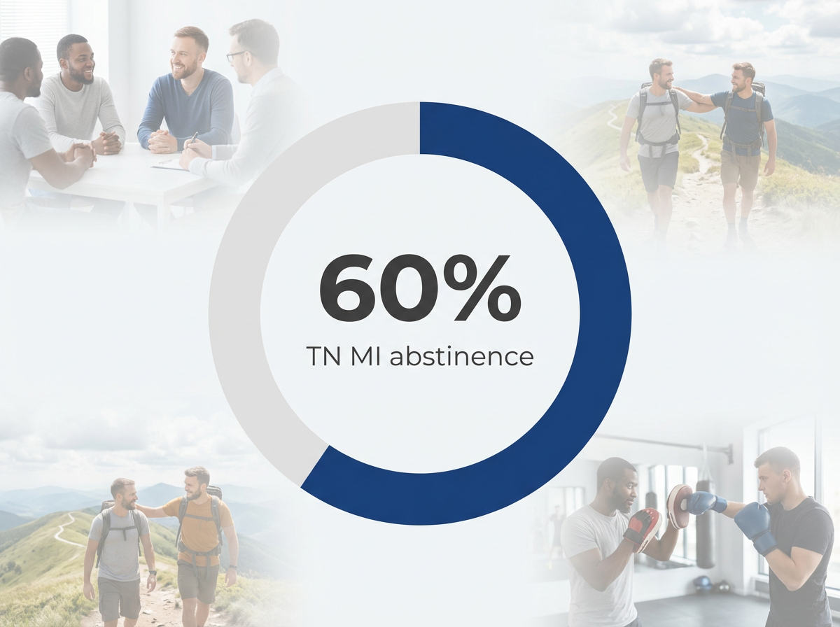Infographic showing Post-treatment abstinence rate in TN programs using MI & movement-based recovery: 60%
