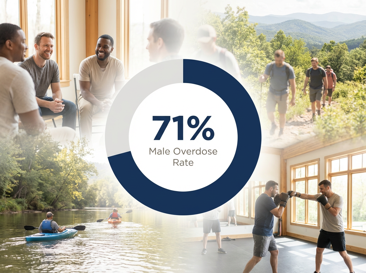 Infographic showing Male percentage of suspected drug overdose deaths in Davidson County (2024 YTD): 71%