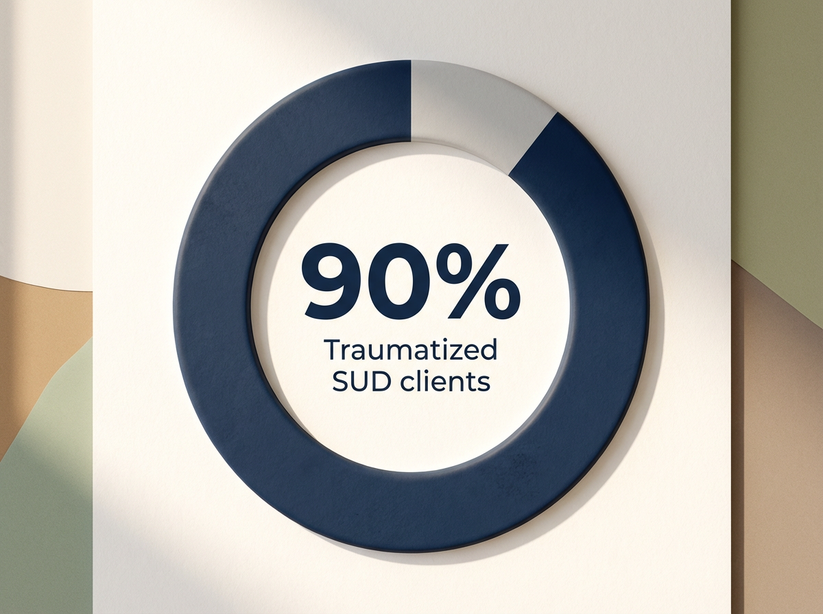 Infographic showing SUD clients who report prior trauma: 90%