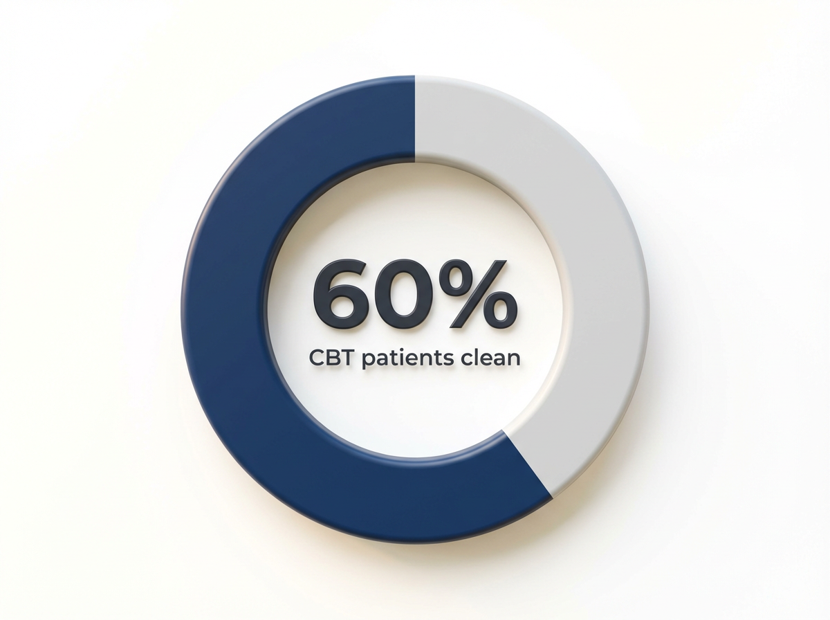 Infographic showing CBT patients providing clean toxicology screens at 52-week follow-up: 60%