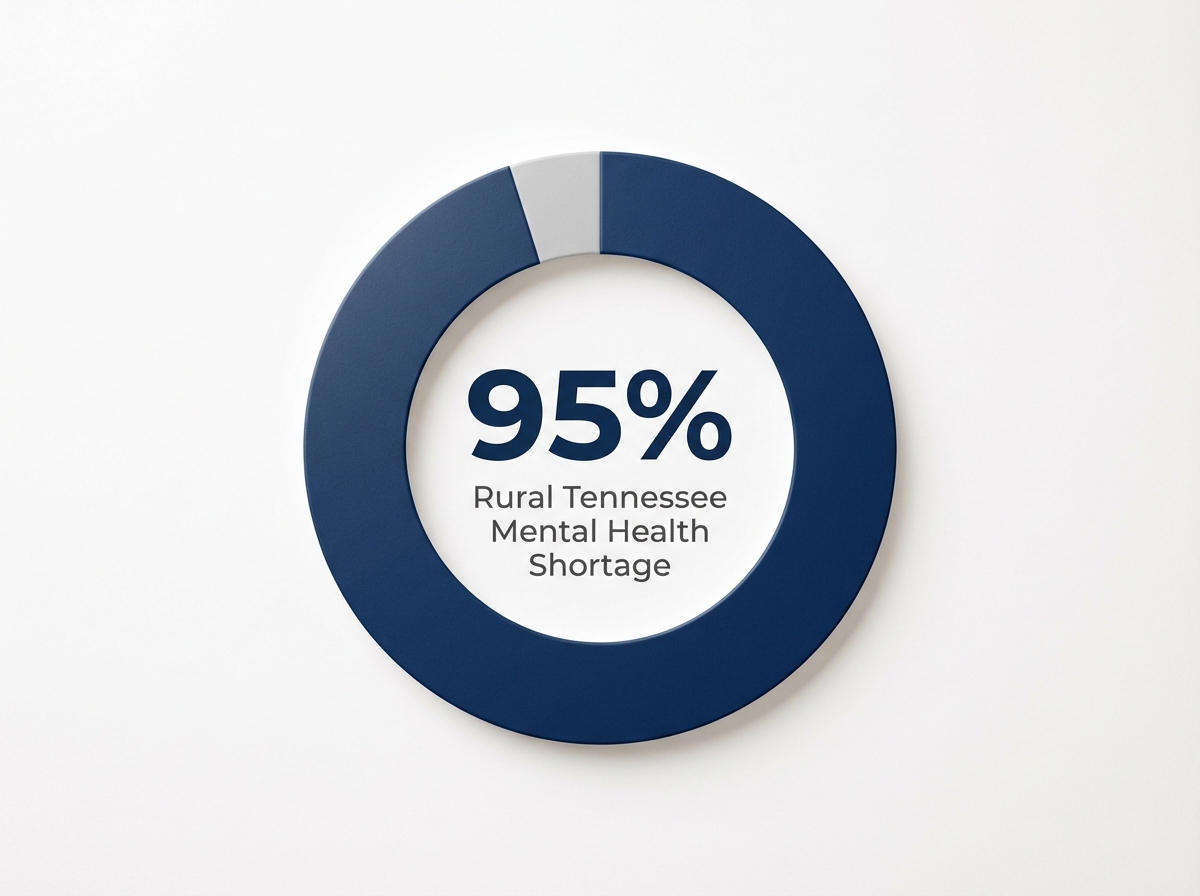 Infographic showing Rural Tennessee Counties Designated as Mental Health Professional Shortage Areas: 95%