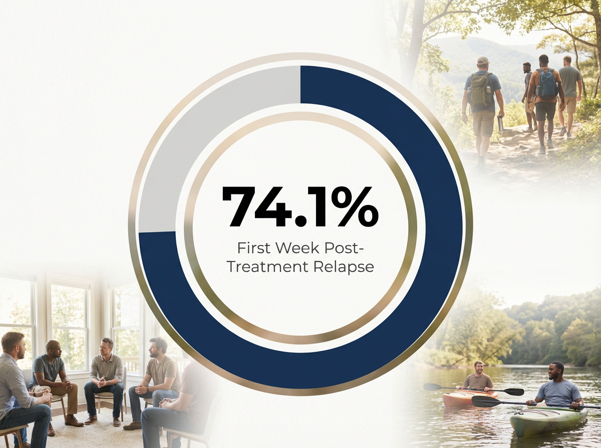Infographic showing Relapse Rate Within First Week Post-Treatment: 74.1%