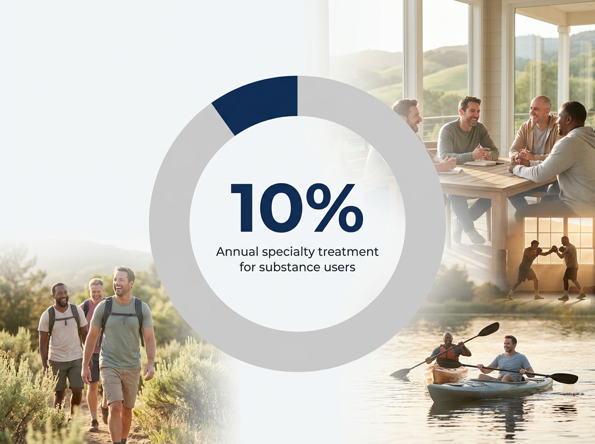Infographic showing Percentage of individuals with substance use disorders receiving specialty treatment annually: 10%
