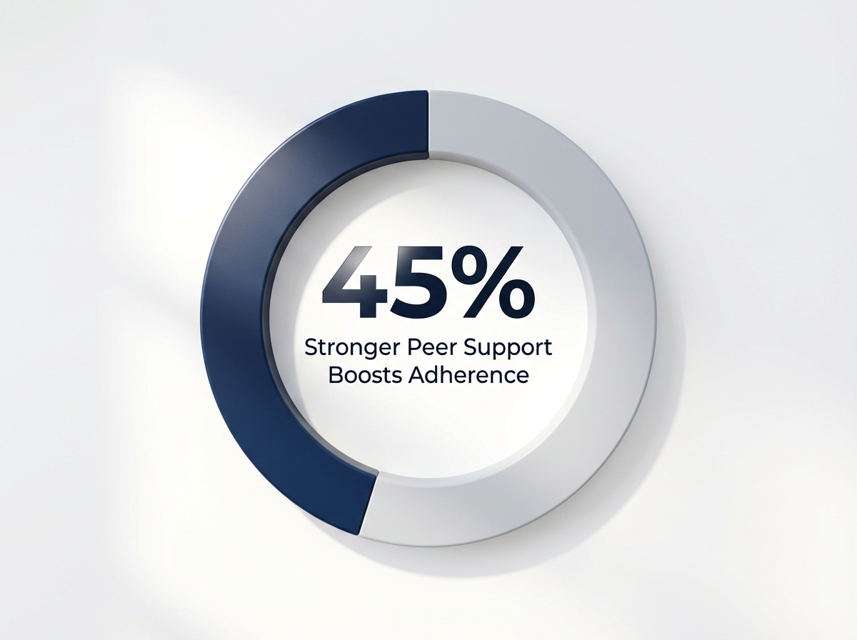 Infographic showing Adherence Increase with Strong Peer Support: 45%