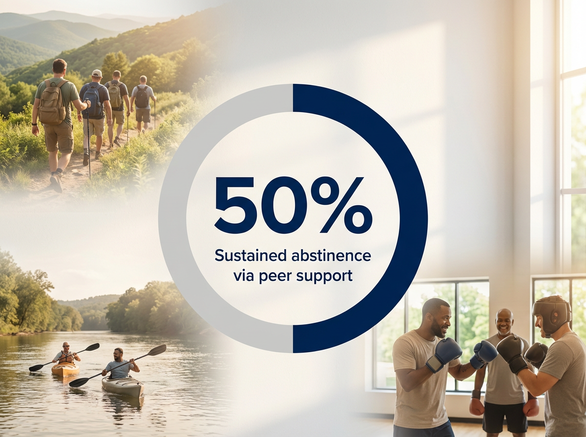 Infographic showing Increase in sustained abstinence with strong peer support: 50%