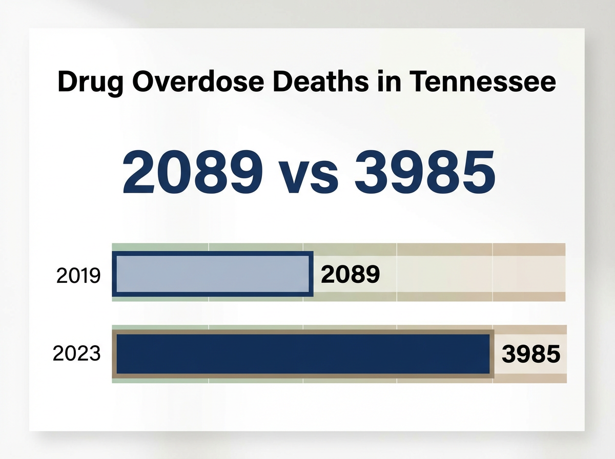 Infographic showing Drug Overdose Deaths in Tennessee: 2089 vs 3985