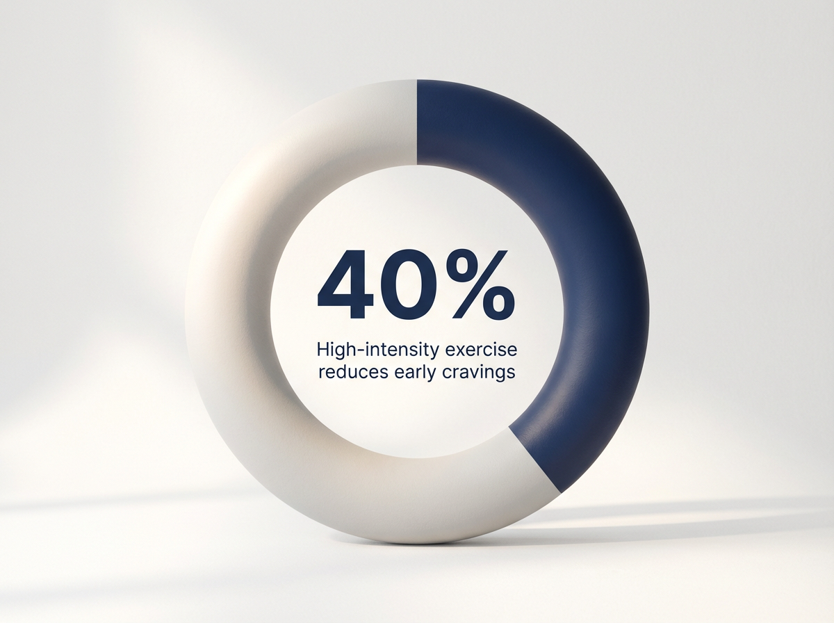 Infographic showing Reduction in cravings from high-intensity physical activity in early recovery: 40%