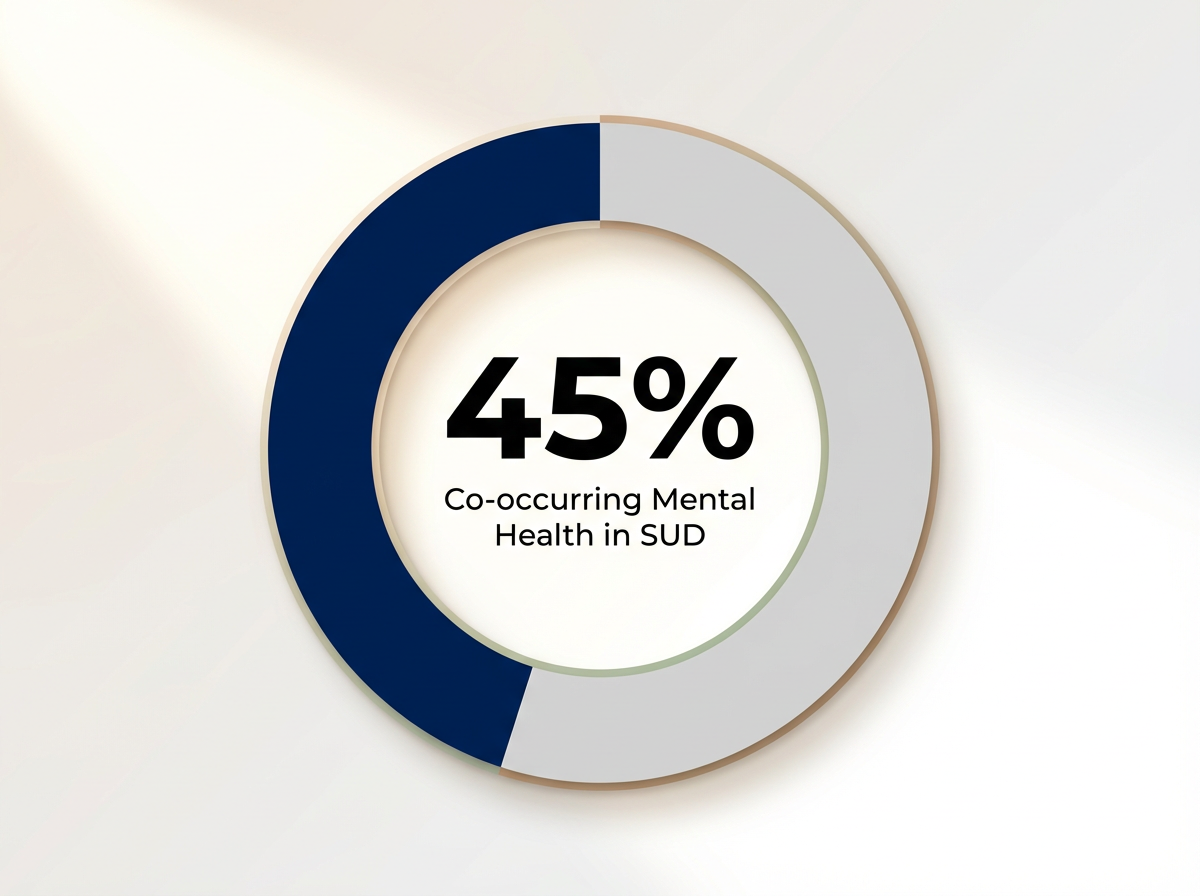 Infographic showing Prevalence of Co-occurring Mental Health Conditions in Individuals with SUD: 45%