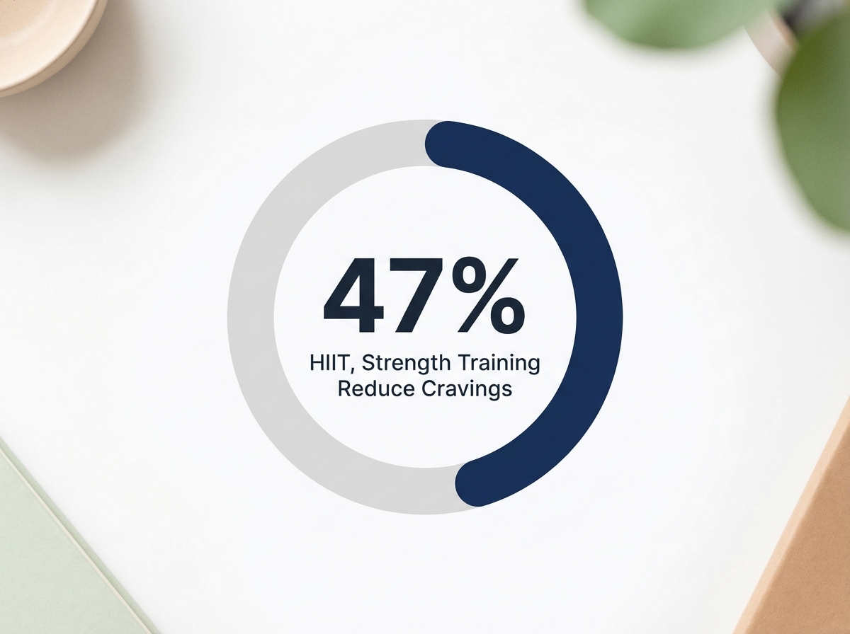 Infographic showing Reduction in Alcohol Cravings from HIIT & Strength Training: 47%