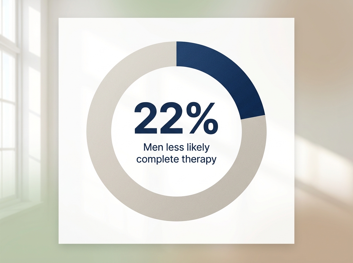 Infographic showing Lower treatment completion for men in talk-therapy programs: 22%