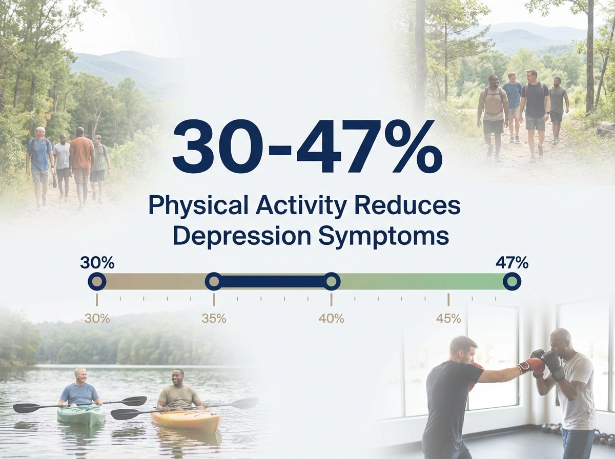 Infographic showing Reduction in Depression Symptoms from Physical Activity: 30-47%
